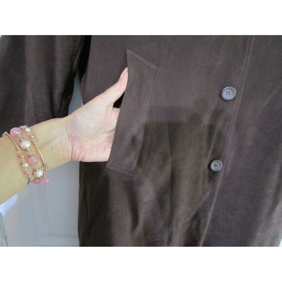 Jones New York Womens Trench Brown Coat Size 6 Suede Pockets - Picture 4 of 11